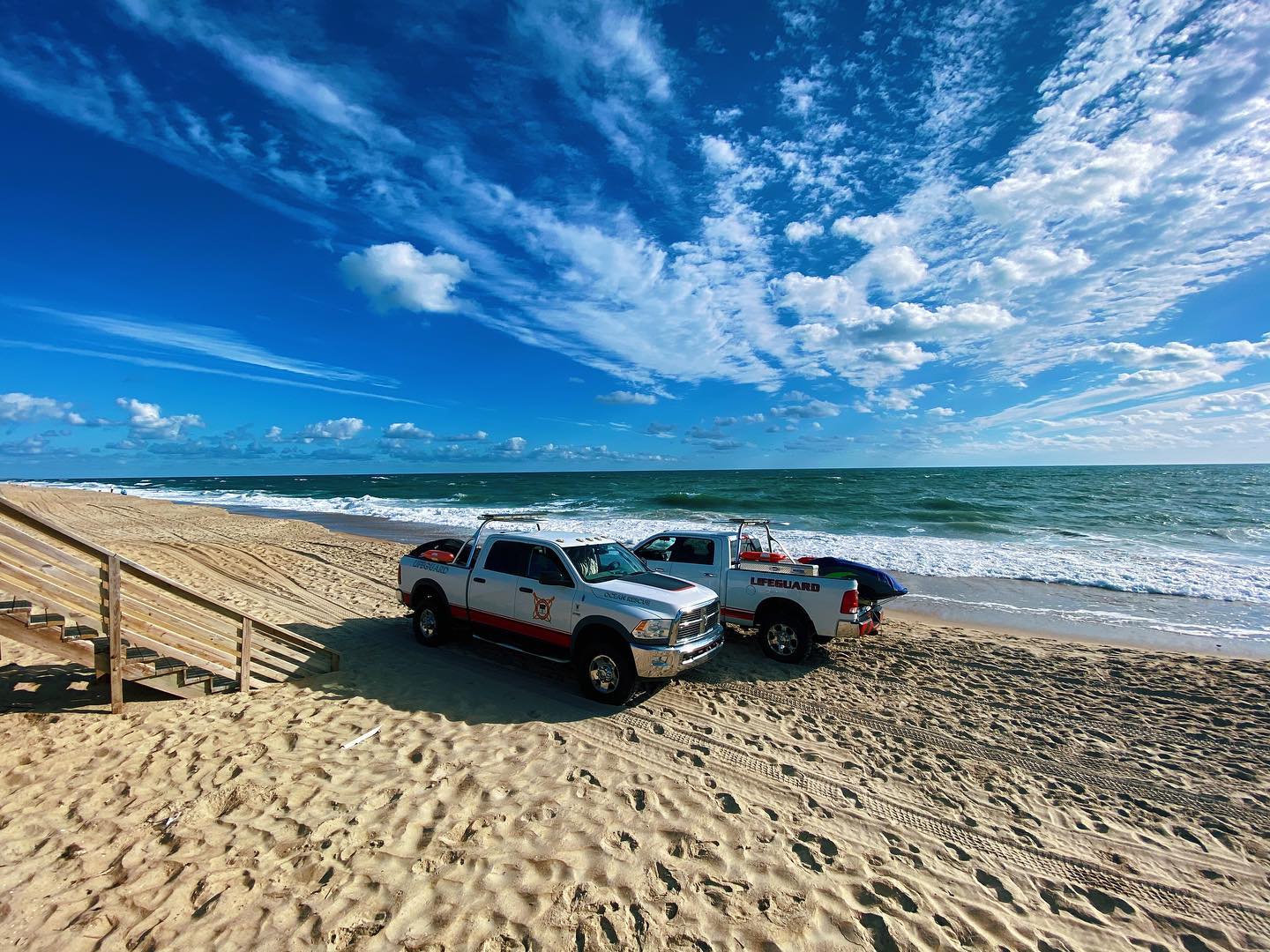 Ocean Rescue vehicles on the beach 
